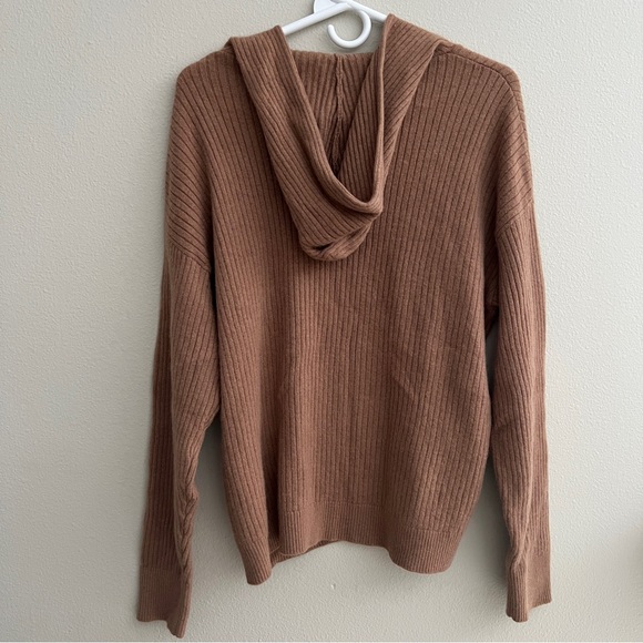 Lilysilk Ribbed Pure Cashmere Hoodie Sweater Brown Women’s Size L - Picture 3 of 6